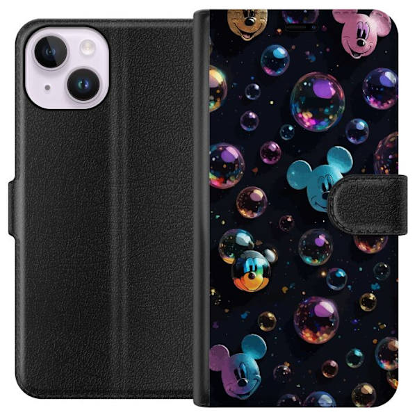 Apple iPhone 14 Plånboksfodral Musse Pigg Disney Bubblor Design Roligt Motiv Populär Disneyfigur Tecknad Serie Barnklassiker