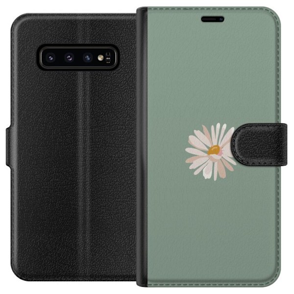 Samsung Galaxy S10 Lompakkokotelo Vihreä Minimalikukka - tyyl