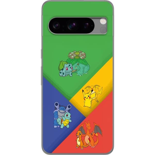 Kompatibelt Mobildeksel til Google Pixel 8 Pro Første utviklinger med Bulbasaur, Charmander, Squirtle og Pikachu flerfarget
