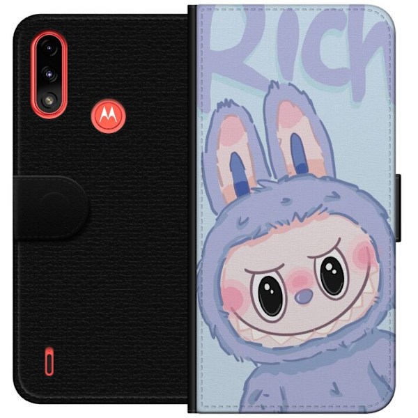 Motorola Moto E7 Power Tegnebogsetui Blå Kanin Labubu