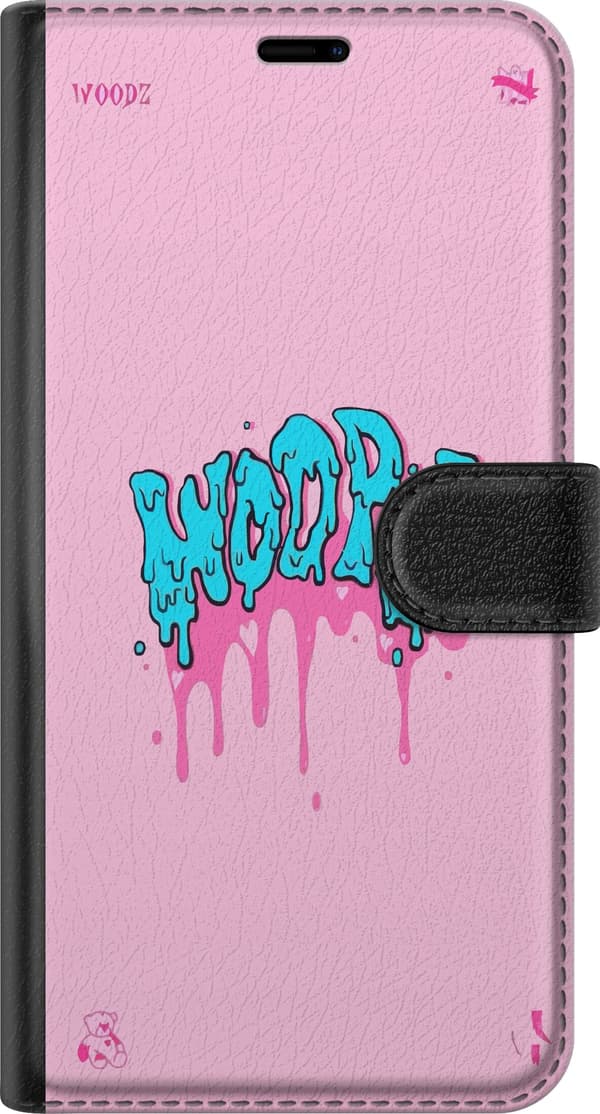 Kompatibel Tegnebogsetui til Google Pixel 10 Pro Turkis dryppende graffititekst mod en lyserød baggrund med små dekorative detaljer pink