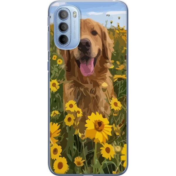 Motorola Moto G31 Läpinäkyvä kuori Kultainennoutaja Auringonkukkapelto Koiramotiivi Luonto Kesä Suunnittelu Suosittu Koirarotu Perheen suosikki