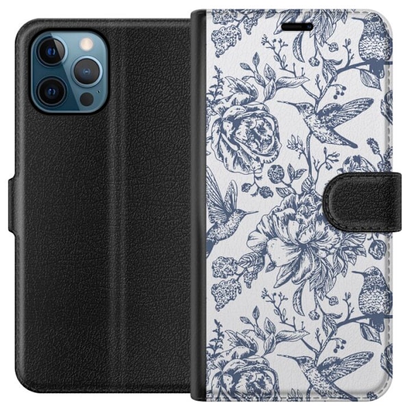 Apple iPhone 12 Pro Tegnebogsetui Blomster & Fugle - Romantisk Vintage-stil Mønster