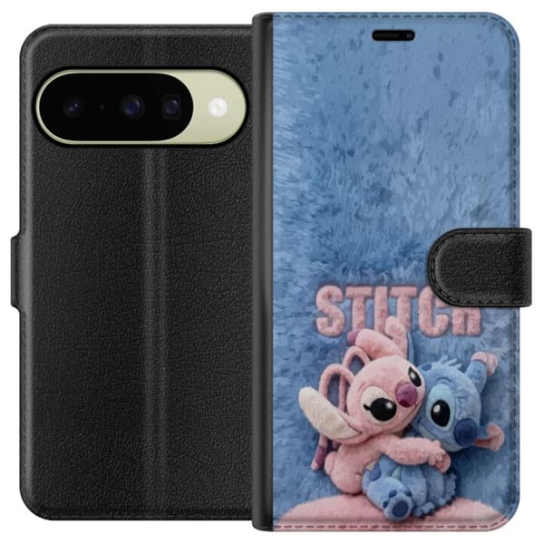 Kompatibel Tegnebogsetui til Google Pixel 10 Søde lyserøde og blå tegneseriefigurer, der krammer mod en blød luvblå baggrund med stor pink tekst blå
