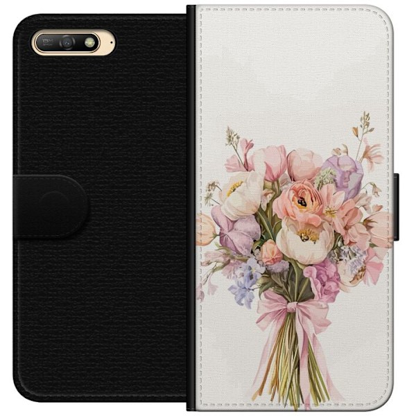 Huawei Y6 (2018) Plånboksfodral Mobilskal med färgglad blombukett i romantisk stil