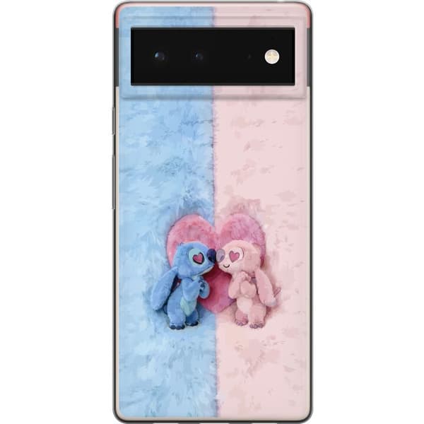 Kompatibel Mobilcover til Google Pixel 6 Søde blå og lyserøde figurer foran et stort lyserødt hjerte pink