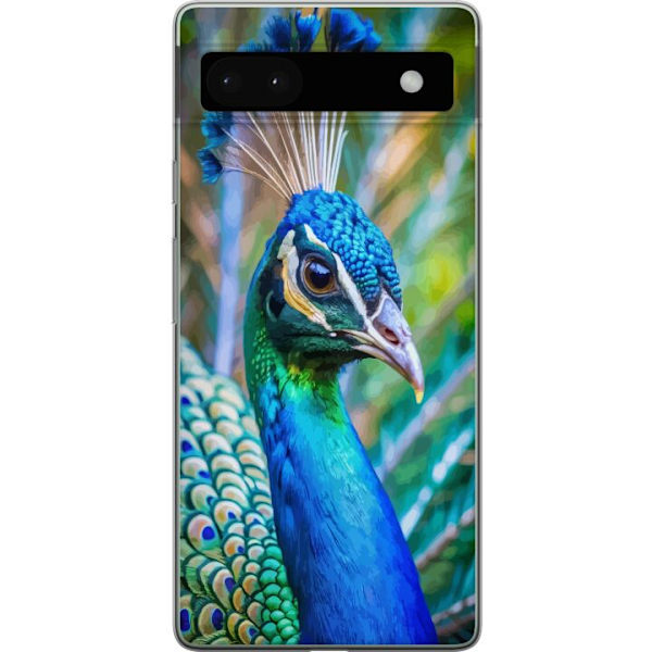 Google Pixel 6a Läpinäkyvä kuori Pavun Sulat Värikäs Design Lintuaihe Eksoottinen Graafinen Suunnittelu Luonto Ylellinen Koristelu