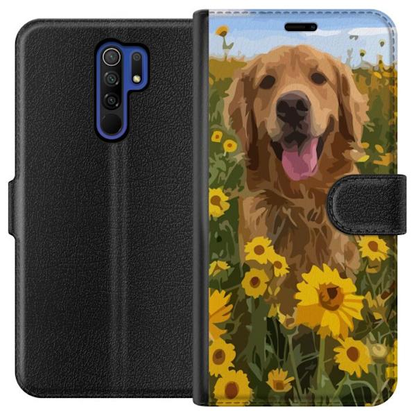 Xiaomi Redmi 9 Lompakkokotelo Kultainennoutaja Auringonkukkapelto Koiramotiivi Luonto Kesä Suunnittelu Suosittu Koirarotu Perheen suosikki