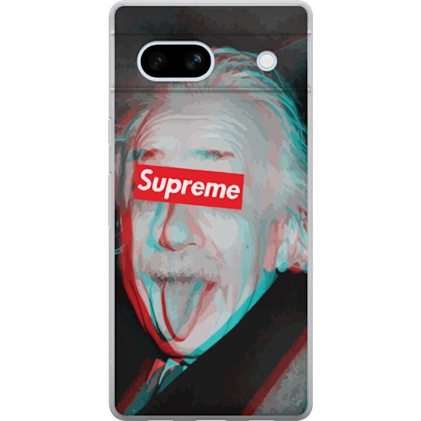 Google Pixel 7a Genomskinligt Skal Supreme Albert Einstein 3D Motiv Streetwear Design Populär Vetenskap Ikoniskt Grafiskt Urban Art