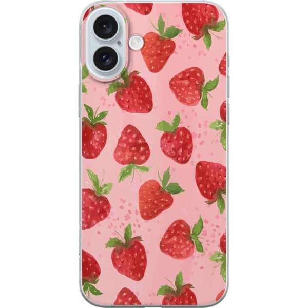 Apple iPhone 16 Plus Genomskinligt Skal Strawberry Dreams – jordgubbsmönster i retrostil