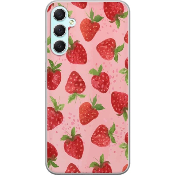 Samsung Galaxy A34 Genomskinligt Skal Strawberry Dreams – jordgubbsmönster i retrostil