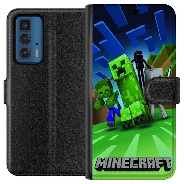 Motorola Edge 20 Pro Plånboksfodral Minecraft Creeper mobilskal i klassisk grön pixelstil