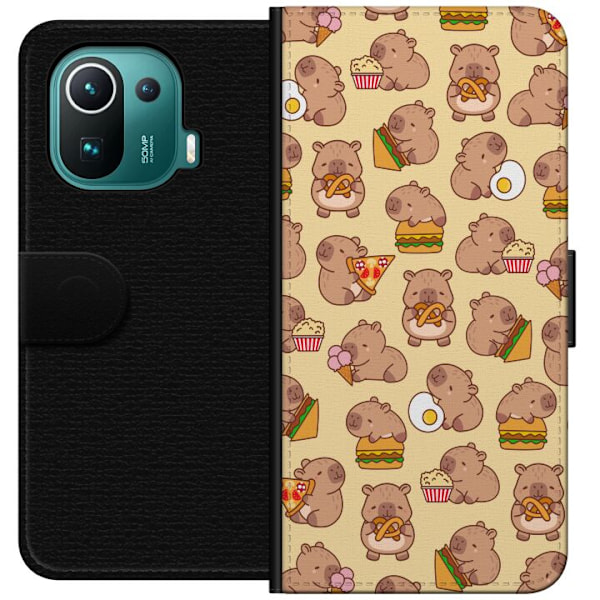 Xiaomi Mi 11 Pro Tegnebogsetui Kawaii capybara mobilcover med flere søde figurer