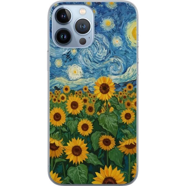 Kompatibelt Mobildeksel til Apple iPhone 13 Pro Max Solsikkefelt under stjerneklar himmel – Van Gogh-inspirert maleri