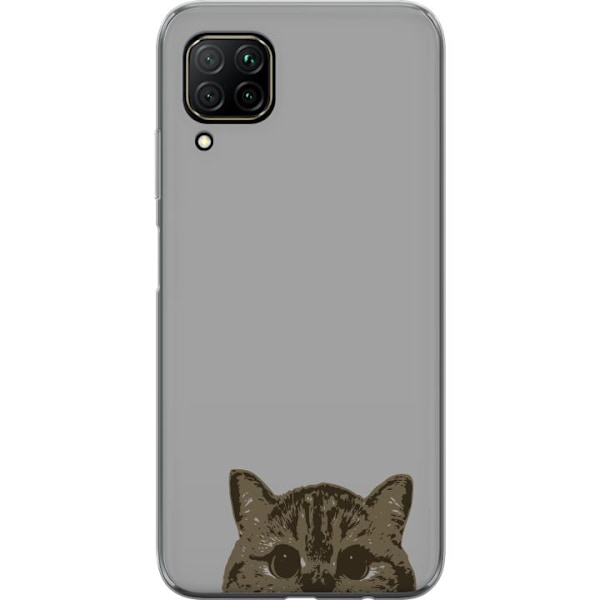 Huawei P40 lite Genomskinligt Skal Grå Kattblick – stilren kattdesign med grå bakgrund