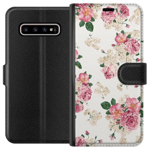 Kompatibel Tegnebogsetui til Samsung Galaxy S10+ Retro Blomster