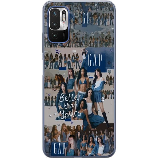 Kompatibel Mobilcover til Xiaomi Redmi Note 10 5G KATSEYE i blå denimcollage med gruppebilleder, stjerner og teksten ”Better than yours” i ungdommeli blå