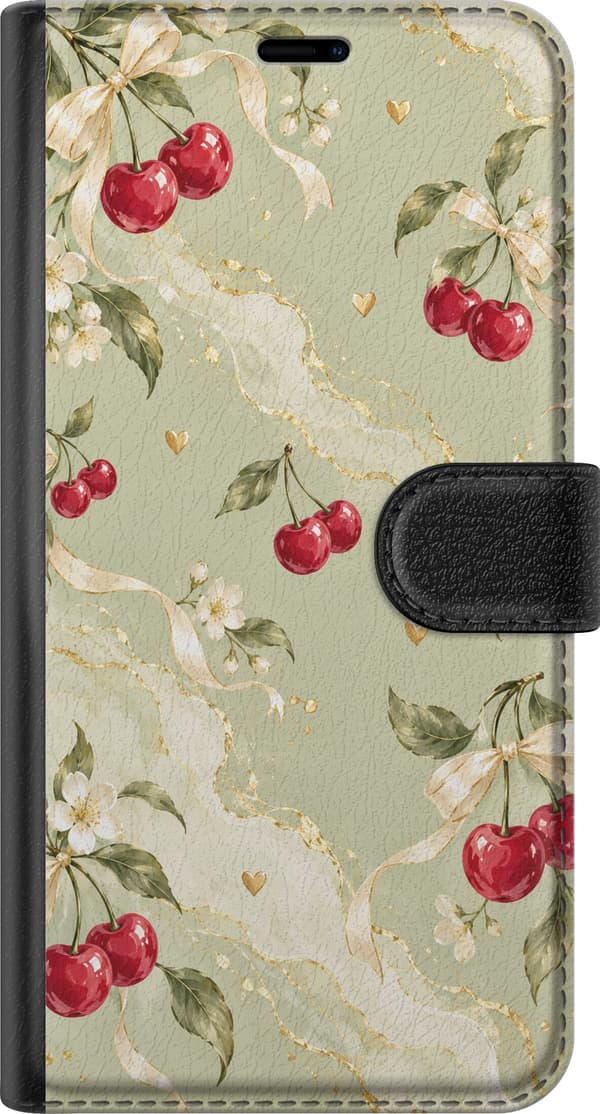 Kompatibelt Lommeboketui til Samsung Galaxy A34 Kirsebærblomst grønn