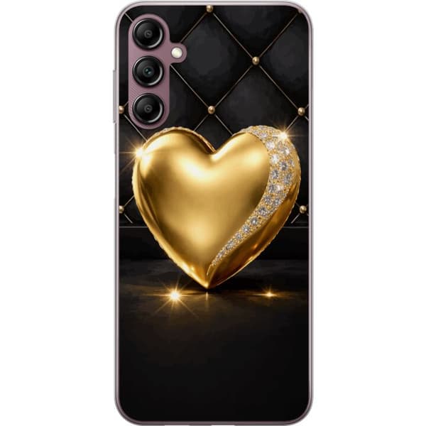 Kompatibelt Mobildeksel til Samsung Galaxy A14 5G Gyldent hjerte med diamantkant