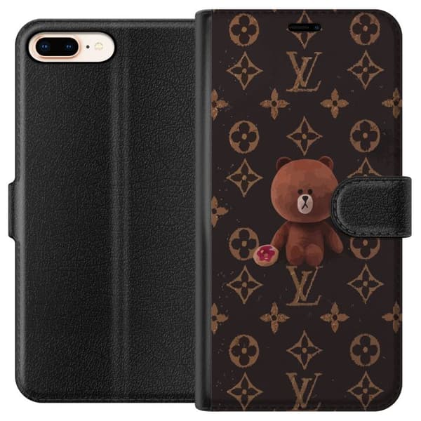 Kompatibelt Plånboksfodral till Apple iPhone 8 Plus Cute Bear Aesthetic på Lyxigt Monogrammönster