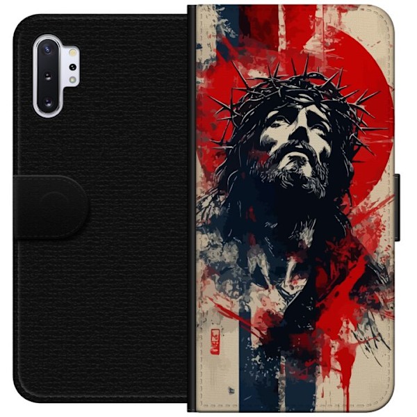 Samsung Galaxy Note10+ Lompakkokotelo Jeesus ristillä - kristillinen aihe vahvalla symboliikalla uskosta ja toivosta