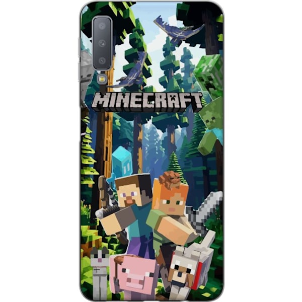 Samsung Galaxy A7 (2018) Gennemsigtig cover Minecraft mobiltelefon dækning med skov og pixel karakterer