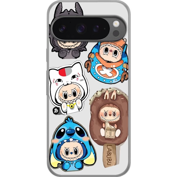 Google Pixel 9 Pro XL Gjennomsiktig deksel Labubu figure samling - Pop Mart Labubu The Monsters i fargerik design