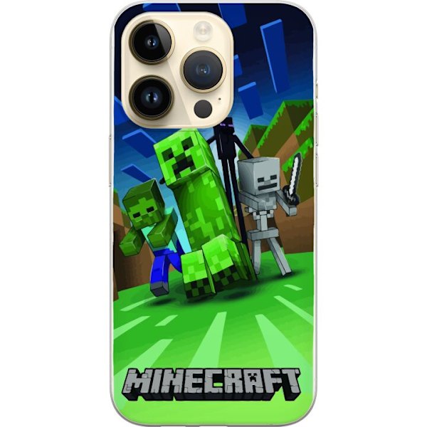 Apple iPhone 14 Pro Gennemsigtig cover Minecraft Creeper mobilskal i klassisk grön pixelstil