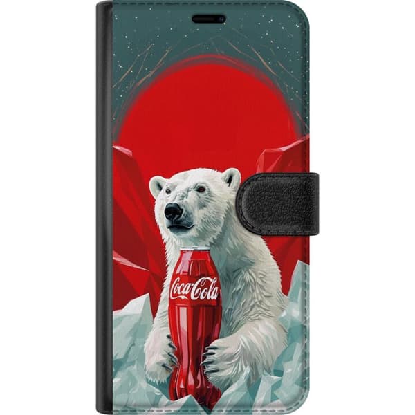 Yhteensopiva Lompakkokotelo OnePlus 8T Jääkarhu, jolla on Coca-Cola-pullo jäisellä maisemalla punainen
