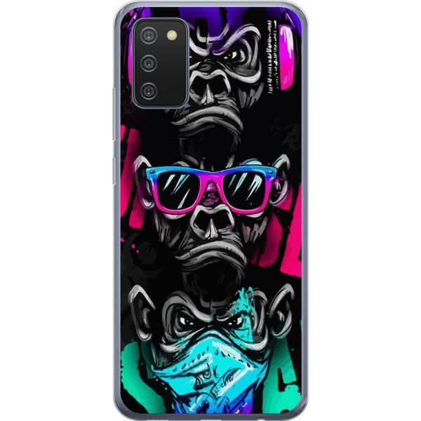 Kompatibelt Mobildeksel til Samsung Galaxy A02s Graffitimotiv med tre aper – Hører ingenting, ser ingenting, sier ingenting i neonfarger