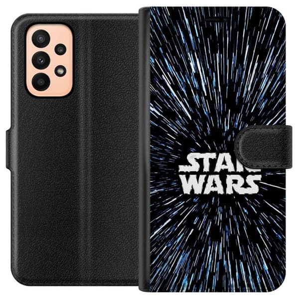 Kompatibel Tegnebogsetui til Samsung Galaxy A23 Star Wars-logo med hyperspace-stjerner i ikonisk sci-fi-design sort