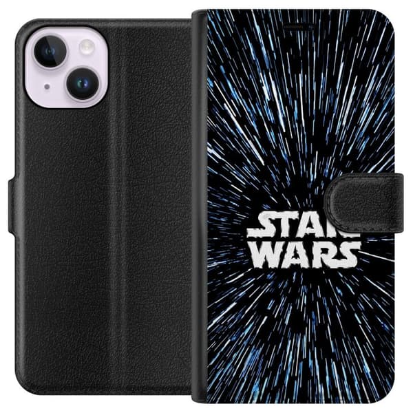 Kompatibelt Lommeboketui til Apple iPhone 14 Star Wars-logo med hyperspace-stjerner i ikonisk sci-fi-design svart