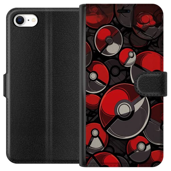 Kompatibel Tegnebogsetui til Apple iPhone 6s Sømløst mønster med røde og sorte Pokébolde rød
