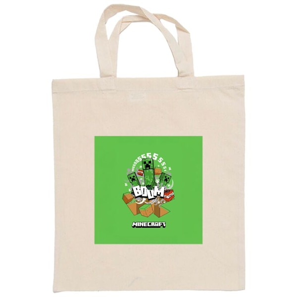 Mulepose | Holdbar Indkøbstaske i Stof Minecraft Boom Beige one size