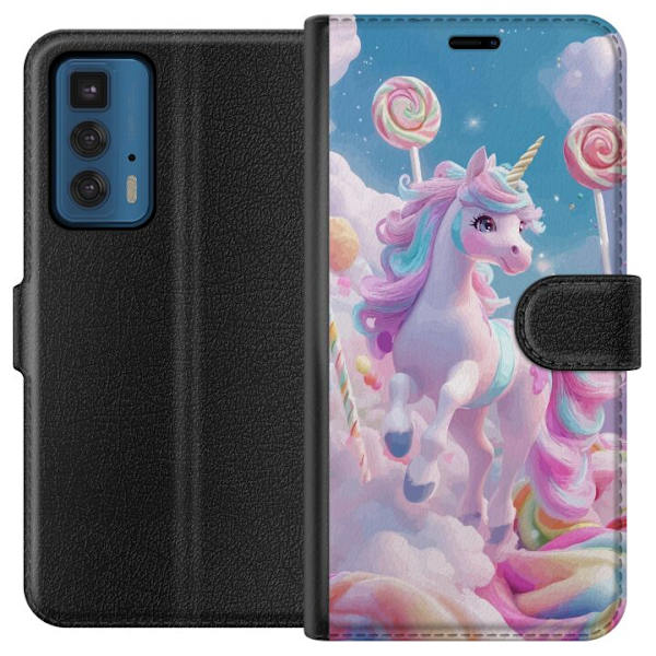 Motorola Edge 20 Pro Plånboksfodral Enhörning Candy Pastell Kawaii Motiv Söt Populär Färg Grafiskt Trend Barn Motiv Fantasy Art