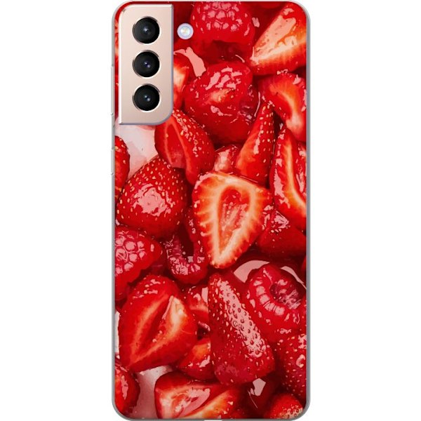 Samsung Galaxy S21 Läpinäkyvä kuori Mansikkakuviointi - makea motiivi kesäfiiliksellä