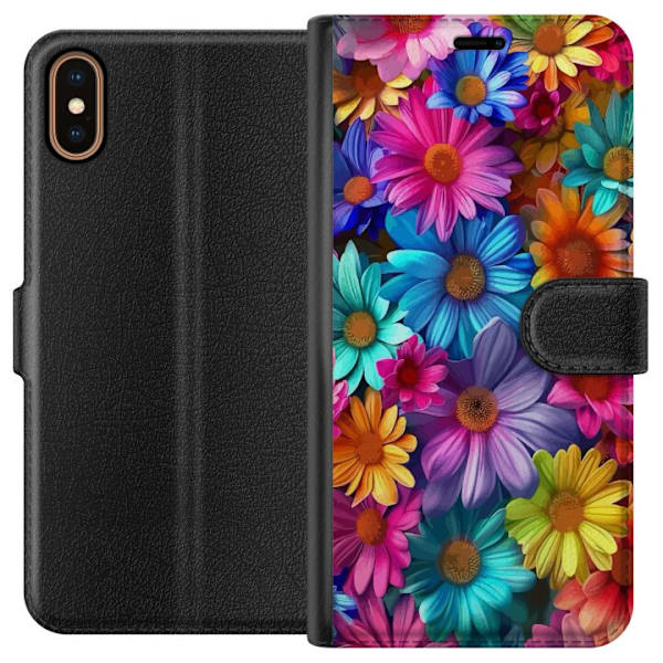 Apple iPhone X Plånboksfodral Gerbera Blommor Färgglad Dekor Blommotiv Populärt Heminredning Färg Rik Väggkonst Design