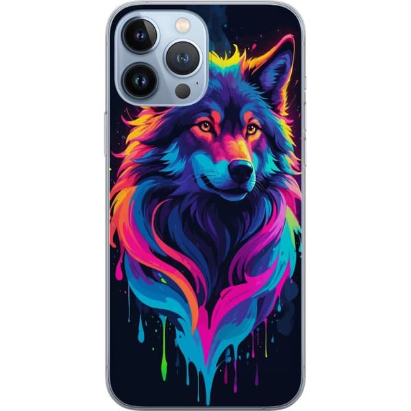 Kompatibelt Mobildeksel til Apple iPhone 13 Pro Max Regnbueulvekunst i fargerik Neon Splash-stil