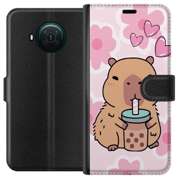 Nokia X10 Tegnebogsetui Kawaii Capybara Hjerte Anime Stil Sød