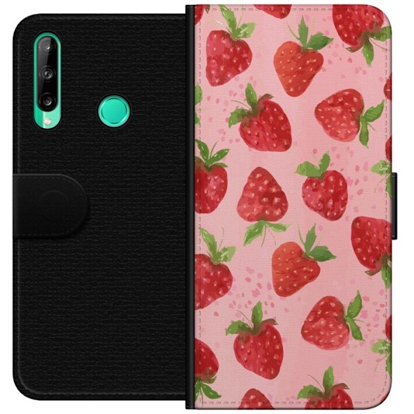 Huawei P40 lite E Plånboksfodral Strawberry Dreams – jordgubbsmönster i retrostil