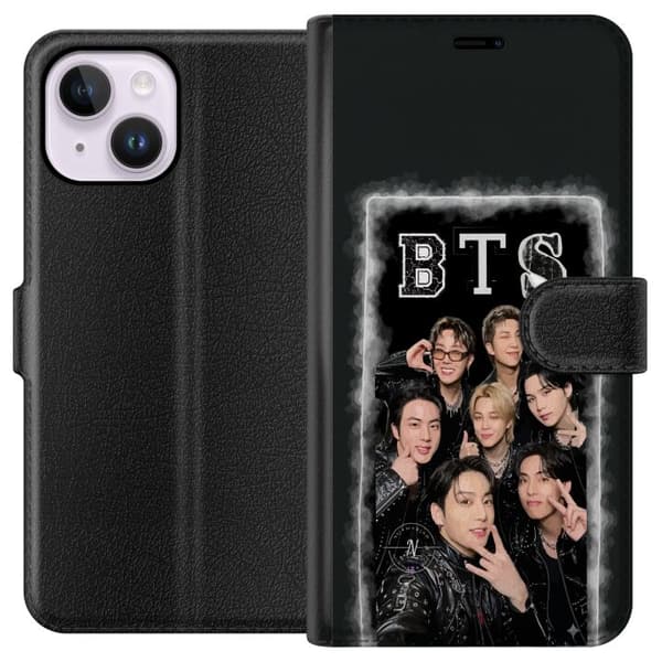 Kompatibel Tegnebogsetui til Apple iPhone 15 Plus BTS-medlemmer poserer sammen i sorte outfits for en selfie sort