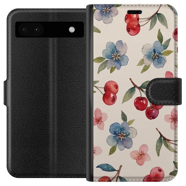 Google Pixel 6a Plånboksfodral Bär & Blommor – mönster med blå blommor och skogsbär