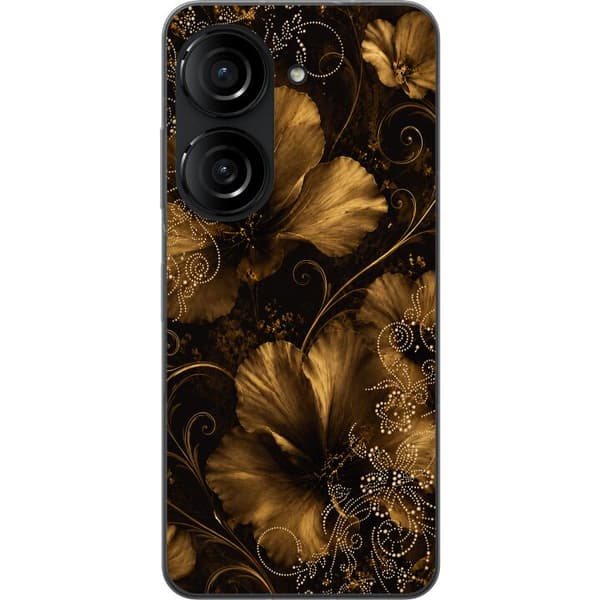 Kompatibelt Mobilskal till Asus Zenfone 10 Guldfärgade blommor guld