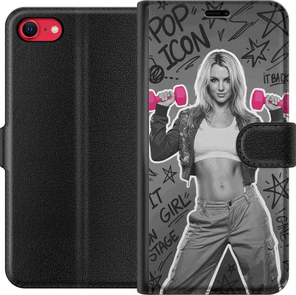 Kompatibel Tegnebogsetui til Apple iPhone 8 Blond popartist i sort-hvid med lyserøde håndvægte og graffiti mod grå baggrund grå