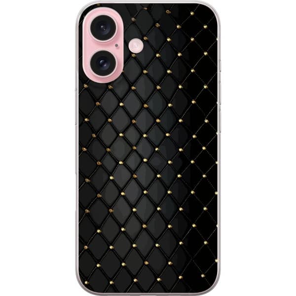 Kompatibel Mobilcover til Apple iPhone 16 Sort geometrisk ternet mønster med guldfarvede linjer og dekorative detaljer sort