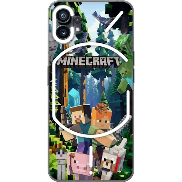 Nothing Phone (1) Läpinäkyvä kuori Minecraft-matkapuhelinkotelo metsällä ja pikselityylisillä hahmoilla