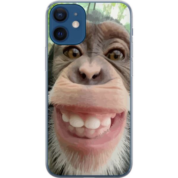 Apple iPhone 12 mini Gennemsigtig cover Chimp Selfie Rolig Grafisk Design Abe Dyremotiv Trendy Sjovt Motiv Populært Urban Kunst Stil