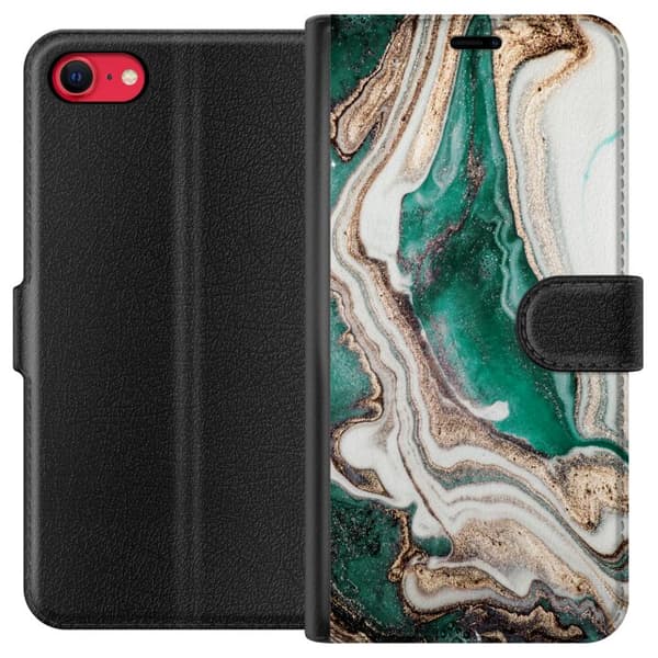 Kompatibel Tegnebogsetui til Apple iPhone 8 Grøn/Guld marmor