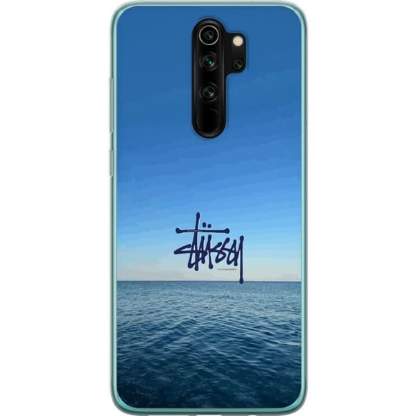 Kompatibelt Mobildeksel til Xiaomi Redmi Note 8 Pro  Havspanorama med blå himmel og stilig surf-inspirert logo blå