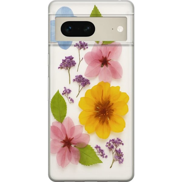 Google Pixel 7 Genomskinligt Skal Pressade blommor